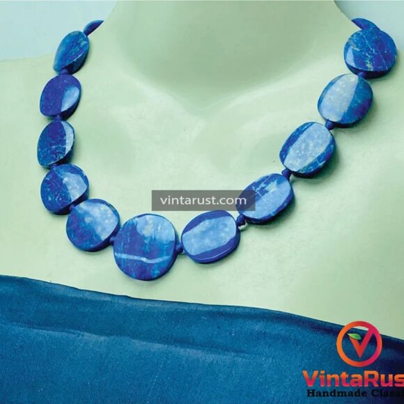 Handmade Lapis Lazuli Choker Necklace: Beaded Gemstone Jewelry - Picture 5 of 11
